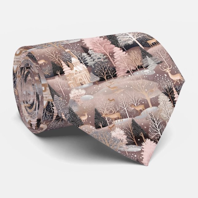 Corbata Castillo de Fantasía Ciervo de Invierno Rosa (4) (Enrollado)
