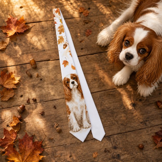 Corbata Cavalier King Charles Spaniel acuarela de otoño (Fall Cavalier King Charles Spaniel Watercolor Neck Tie)
