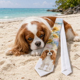 Corbata Cavalier King Charles Spaniel acuarela de verano