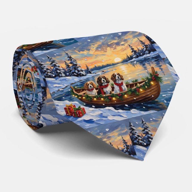 Corbata Cavalier King Charles Spaniel Christmas Boat (Enrollado)