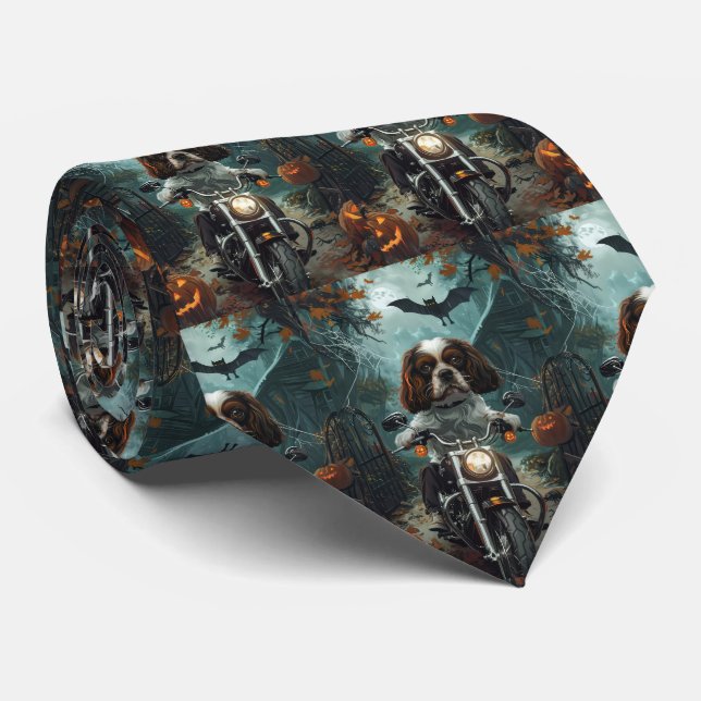 Corbata Cavalier King Charles Spaniel Halloween Espeluznan (Enrollado)