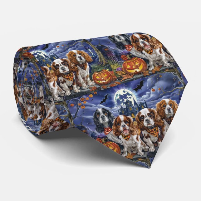 Corbata Cavalier King Charles Spaniel Halloween Spooky (Enrollado)