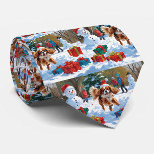 Corbata Cavalier King Charles Spaniel Nieve con Navidad 