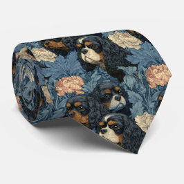 Corbata Cavalier King Charles Spaniels en jardín vintage