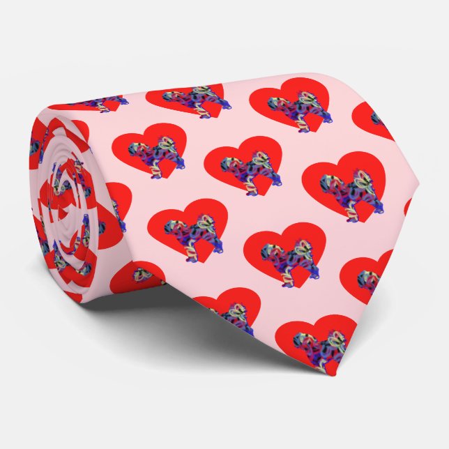 Corbata Cavapoo Perro rojo San Valentín corazón rosado cue (Enrollado)