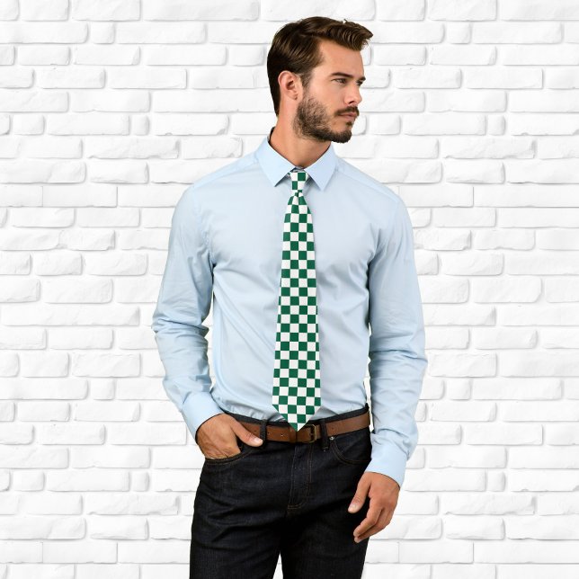 Corbata Cazador Verde y Cuadros Blancos (Hunter Green and White Checkered Neck Tie)
