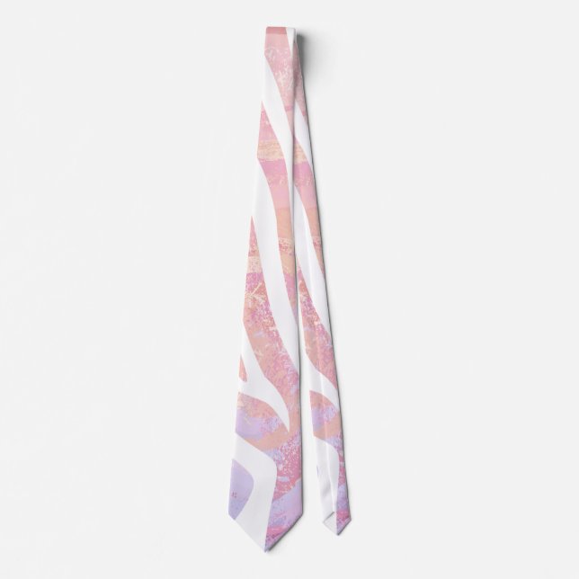 Corbata Cebra Estampado Rosa y Blanco (Anverso)