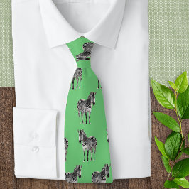 Corbata Cebras con Patrón de Fauna Moderna y Elegante Verd