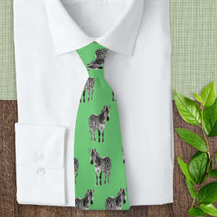Corbata Cebras con Patrón de Fauna Moderna y Elegante Verd