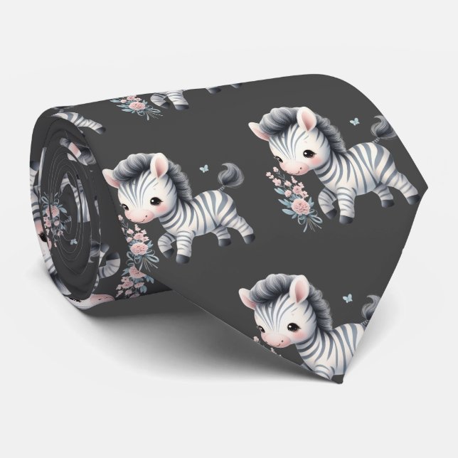 Corbata Cebras Kawaii Modernas Grises Negras y Blancas Lin (Enrollado)