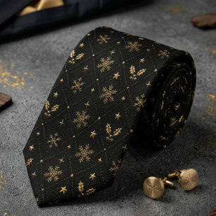 Corbata Celeste Copo de Nieve Negro y Dorado