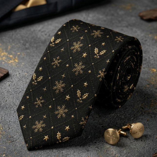 Corbata Celeste Copo de Nieve Negro y Dorado (Subido por el creador)