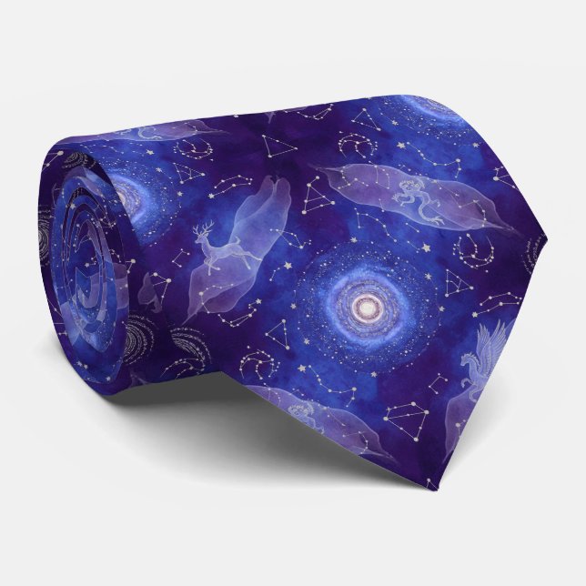 Corbata Celestial Indigo Watercolor Space Constellation (Enrollado)