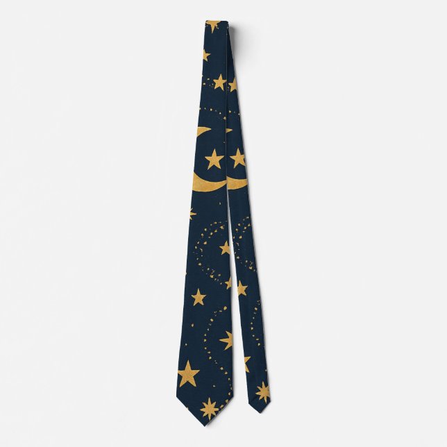 Corbata Celestial Moon & Stars Pattern – Midnight (Anverso)