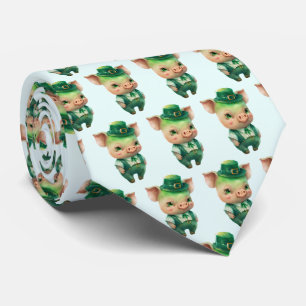 Corbata Cerdito irlandés verde lindo con ropa elegante