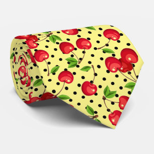 Corbata Cerezas Rockabilly Lunares sobre Amarillo