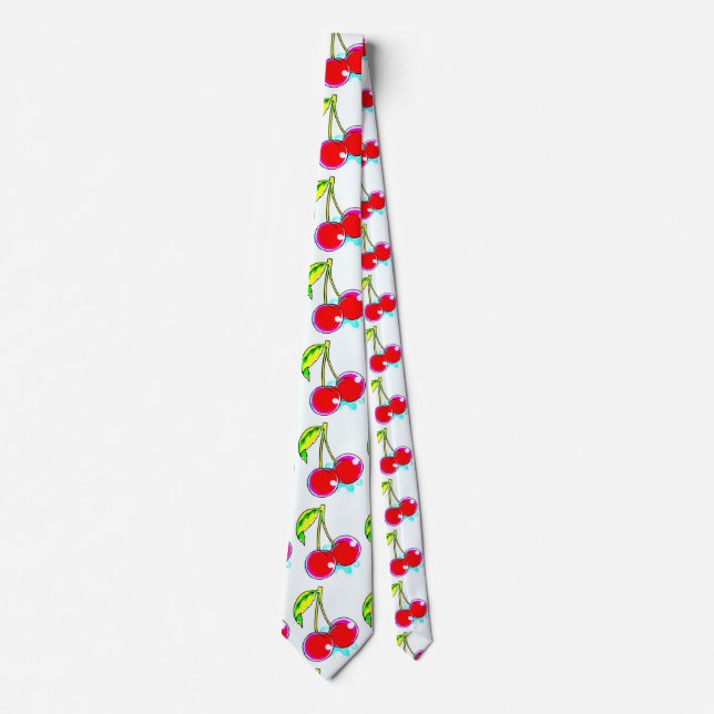 Corbata cerezas rojas emparejadas blancas (Anverso)