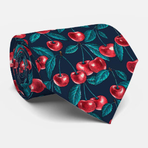 Corbata Cerezas rojas en azul oscuro