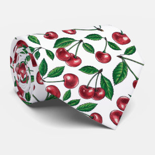 Corbata Cerezas rojas en blanco