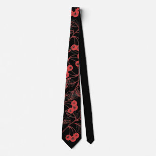 Corbata Cerezas y hojas rojas en negro