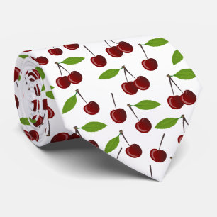Corbata Cerezo Rojo, Patrón De Cerezas, Hojas, Fruta