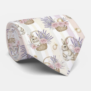 Corbata Cesta de conejo de Pascua Raya Pastel Dorada
