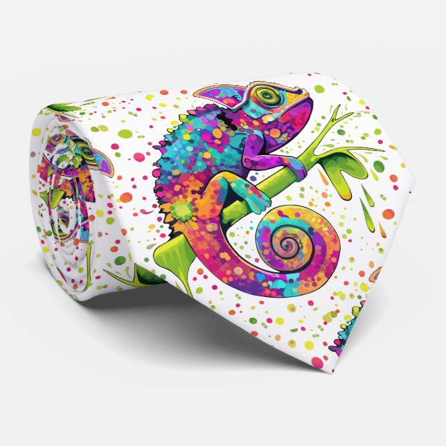 Corbata Chameleon Paint Stains Watercolor Style (Enrollado)