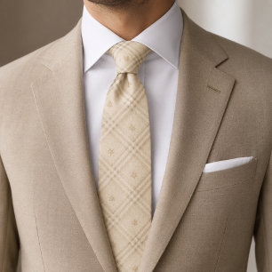 Corbata Champagne Beige Cuadros de Ventana a Cuadros