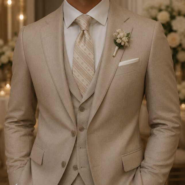 Corbata Champagne de lujo con raya Regencia marfil (Subido por el creador)