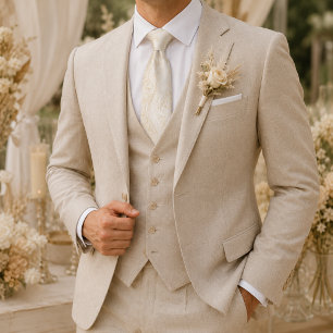 Corbata Champagne Elegante Floral Marfil Delicado