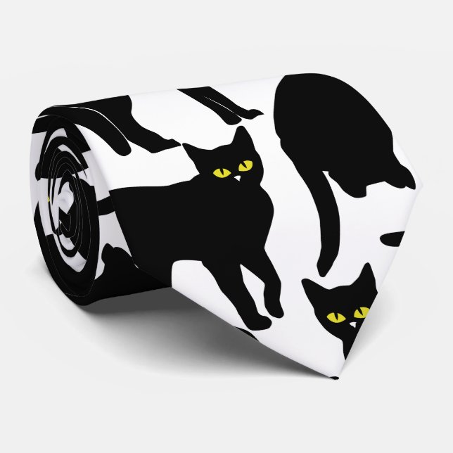 Corbata Chats Noirs sur Fond Blanc (Enrollado)
