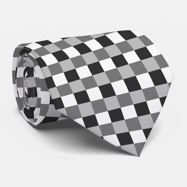 Corbata Checkerboard gris blanco negro (Enrollado)