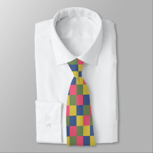 Corbata Checkerboard verde azul rosa amarillo