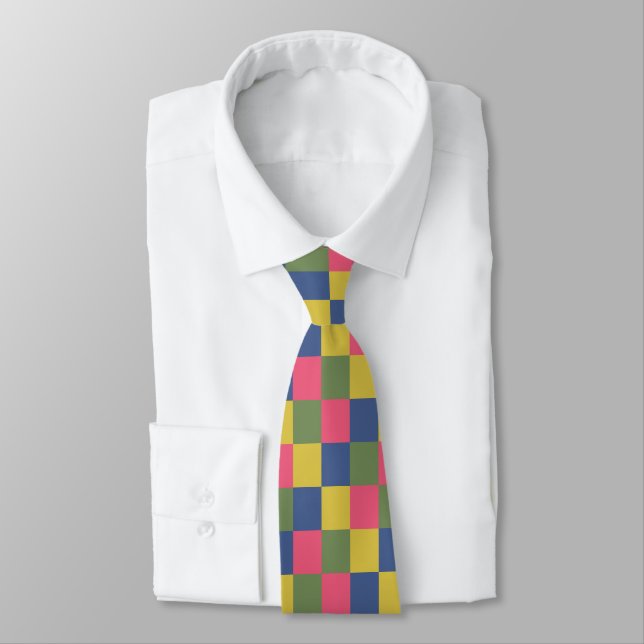 Corbata Checkerboard verde azul rosa amarillo (Atado)