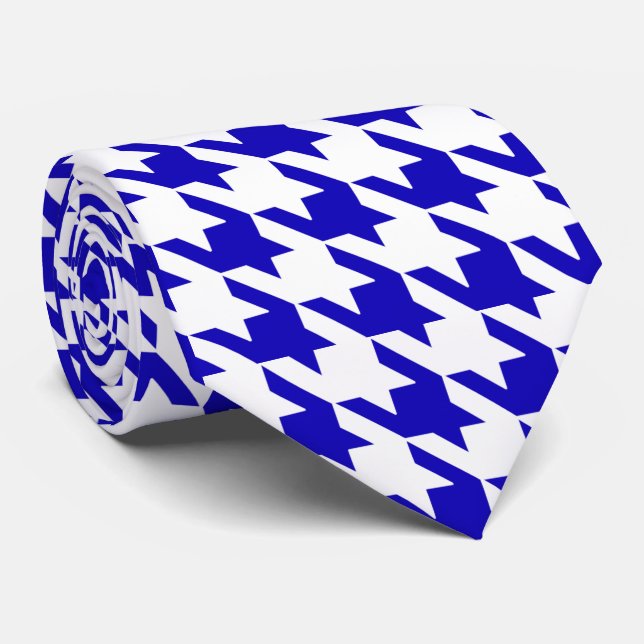 Corbata Cheque de Houndstup grande azul blanco (Enrollado)