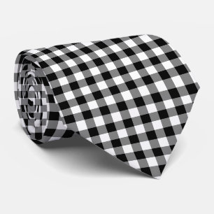 Corbata Cheques de Gingham de tamaño grande en blanco y ne