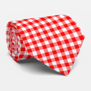 Corbata Cheques de Gingham de tamaño grande en rojo y blan