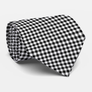 Corbata Cheques de Gingham de tamaño mediano en blanco y n