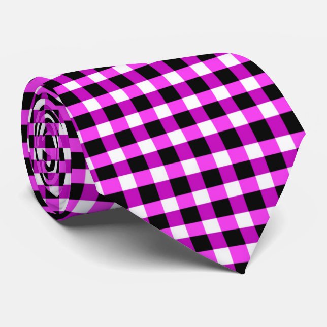 Corbata Cheques Púrpura Y Negro, Nillo De Cuello (Enrollado)