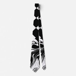 Corbata Cheques y Swirls - Blanco y negro