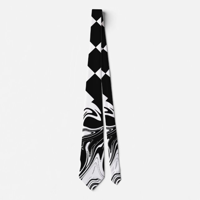 Corbata Cheques y Swirls - Blanco y negro (Anverso)