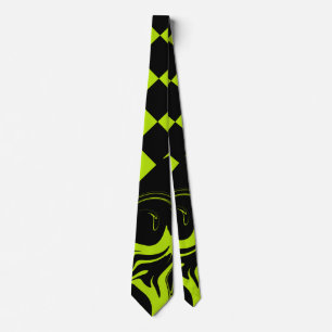 Corbata Cheques y Swirls - Lime Green y Black