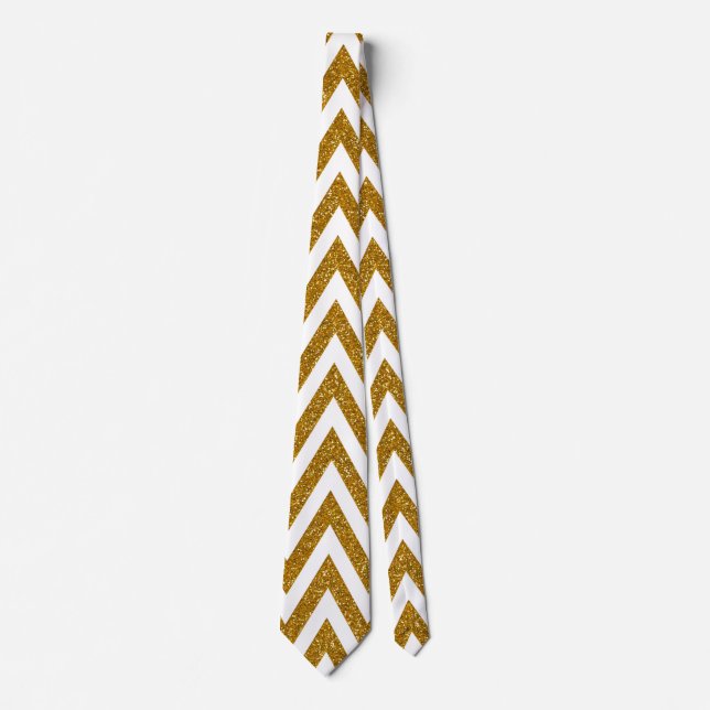 Corbata Chevron blanco y dorado (Anverso)