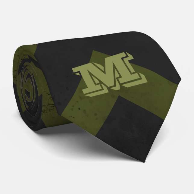 Corbata Chevron verde verde del ejército gris oscuro Monog (Enrollado)