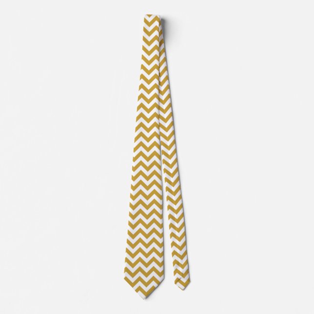 Corbata Chevron Zigzag Lines Satin Sheen Gold (Anverso)