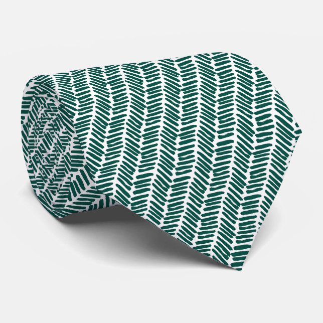 Corbata Chic Blanco Verde Chipre Oscuro Abstracto Chevron (Enrollado)