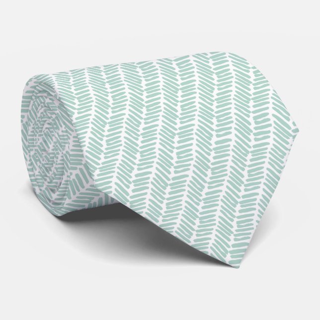 Corbata Chic Blanco Verre de Mer Verde Abstracto Chevron (Enrollado)