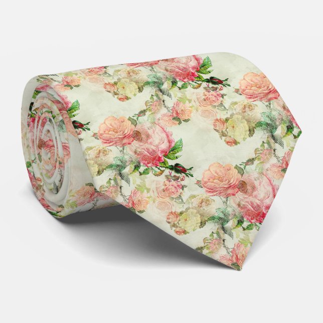 Corbata Chic con Patrón de Rosas Florales Antiguas (Enrollado)