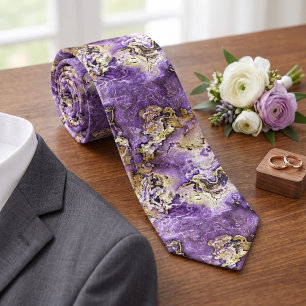 Corbata Chic Violeta Purpura Oro Patrón de Mármol de Ágata