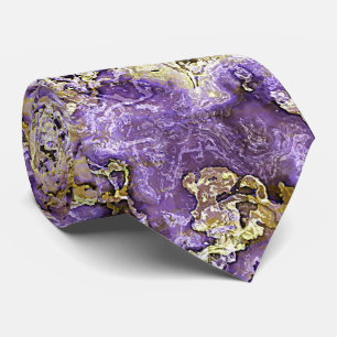 Corbata Chic Violeta Purpura Oro Patrón de Mármol de Ágata